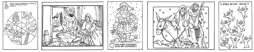Eksempler på tegninger til farvelægning vedrørende jul.