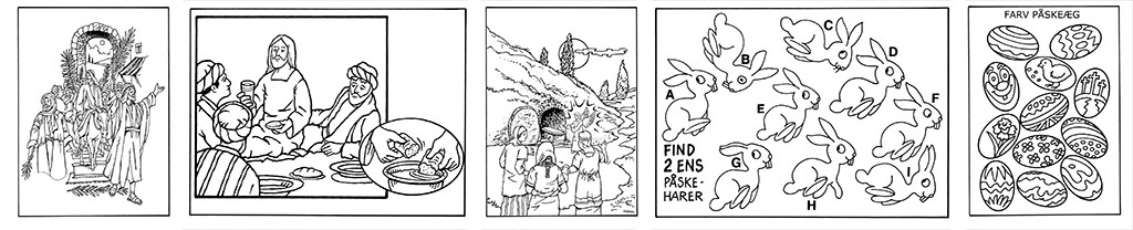 Eksempler på tegninger til farvelægning vedrørende påske.